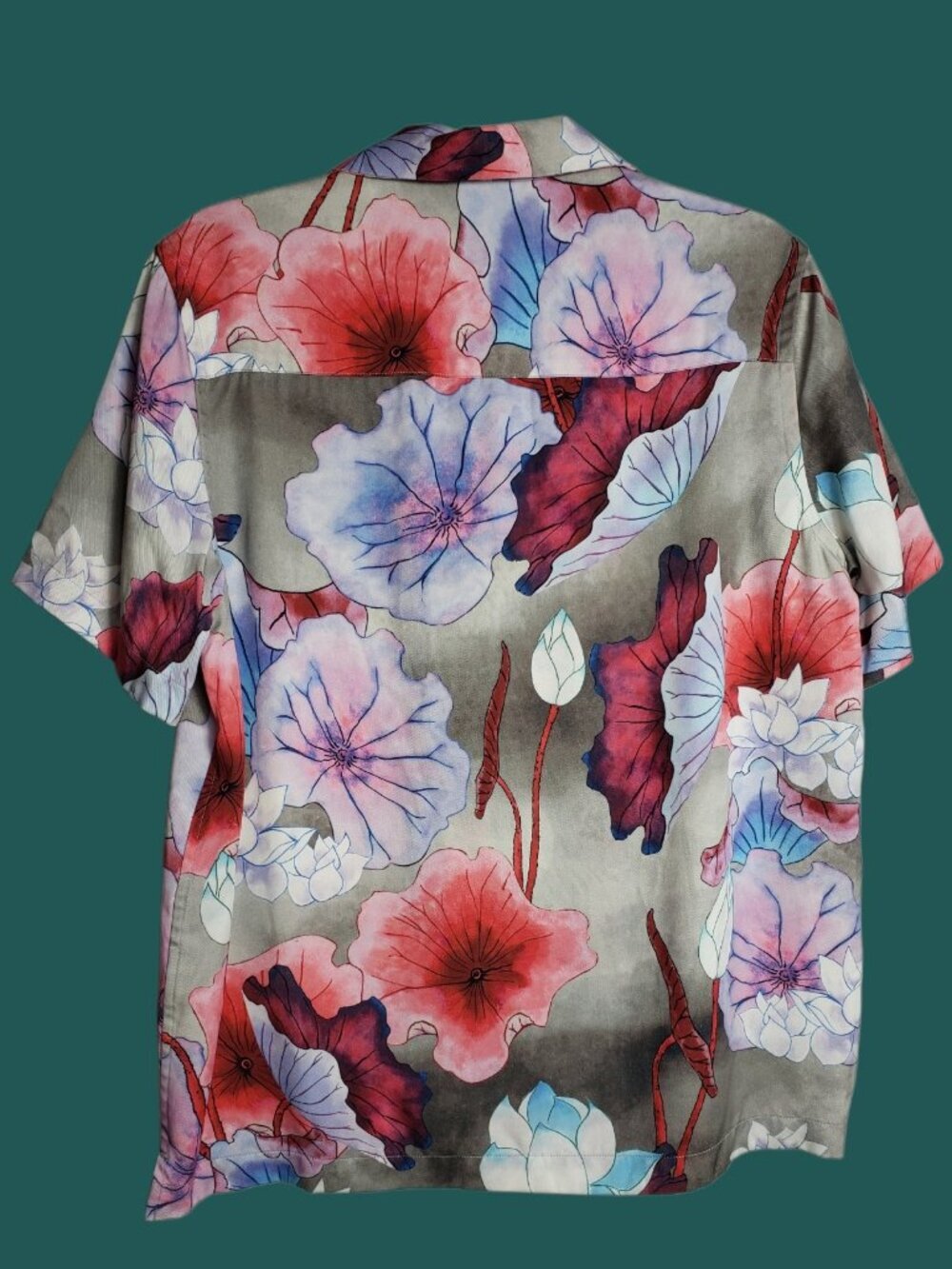 Saturdays NYC The Candy Lotus Button up Men Shirt Gray/Pink Small - Picture 4 of 13